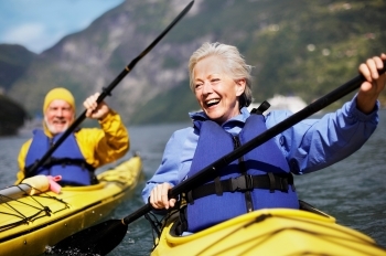 retired couple kayaking