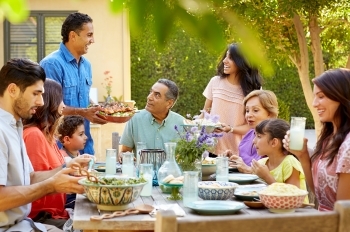 large family on patio