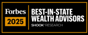 The logo for the Forbes Best In State Wealth Advisors featured in back and gold text with a white background