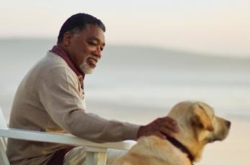 Man and dog on beach