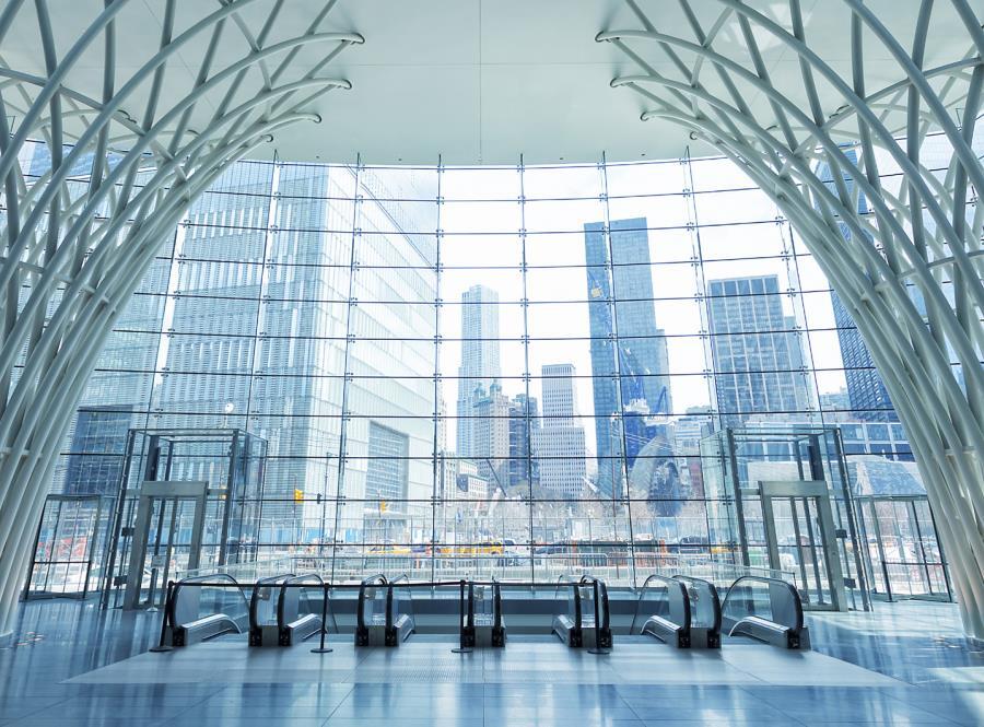 inside glass building