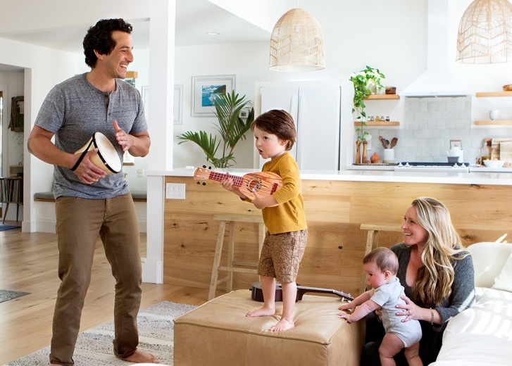 young family in livingroom