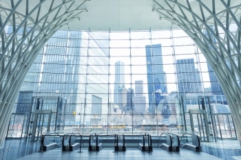 inside glass building