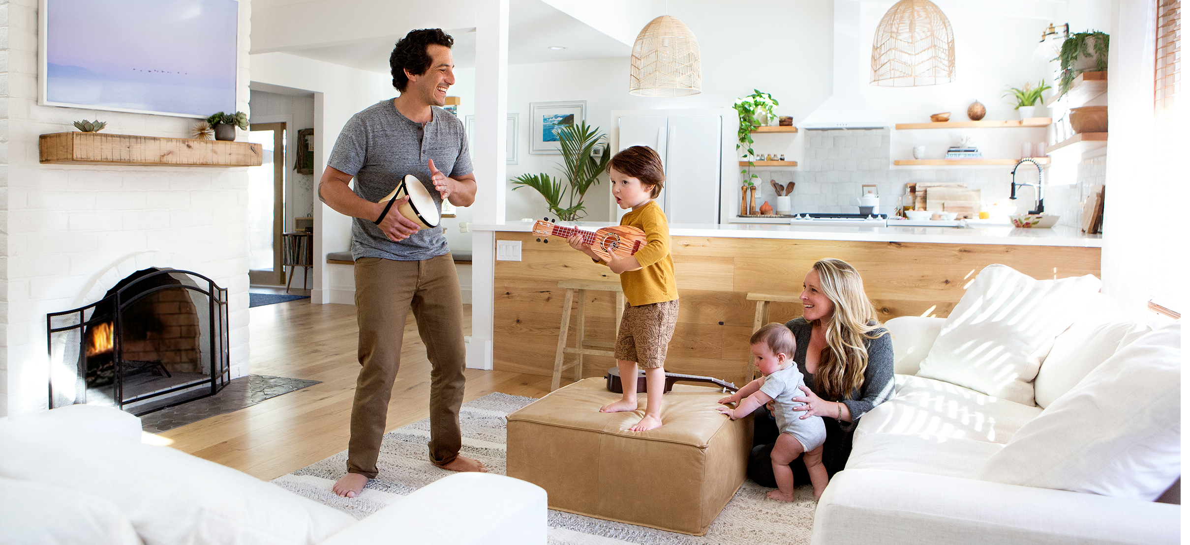 young family in livingroom